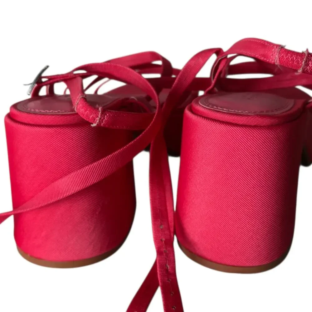 ASOS Design Hoxton Chunky Mid Platform Sandals Pink Fuchsia Grosgrain Ribbon 8